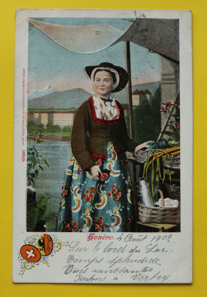 Ansichtskarte AK Genf / Tracht / 1902 / Verkäuferin am Gemüsestand